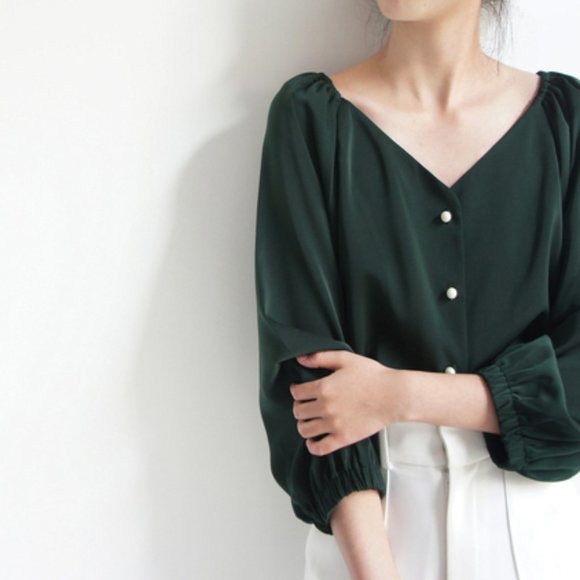 NWOT Deep Green Satin Blouse